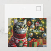 Kat Liefhebber Schattige Kat bij Kerstboom  Briefkaart (Voorkant / Achterkant)