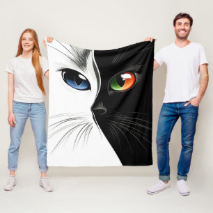 Kat Liefhebber Zwart Wit Oranje Groen Blauwe Ogen Fleece Deken