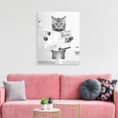 Kat Liefhebbers Badkamer Wall Art, Zwart-wit Kat Canvas Afdruk (Insitu (Woonkamer))