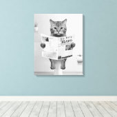 Kat Liefhebbers Badkamer Wall Art, Zwart-wit Kat Canvas Afdruk (Insitu (Houten vloer))