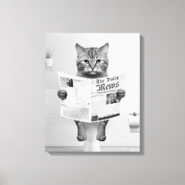 Kat Liefhebbers Badkamer Wall Art, Zwart-wit Kat Canvas Afdruk
