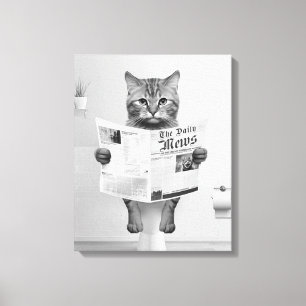 Kat Liefhebbers Badkamer Wall Art, Zwart-wit Kat Canvas Afdruk