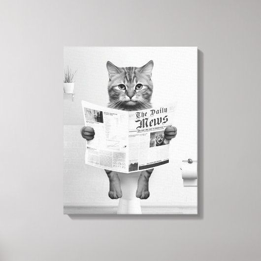 Kat Liefhebbers Badkamer Wall Art, Zwart-wit Kat Canvas Afdruk (Voorkant)
