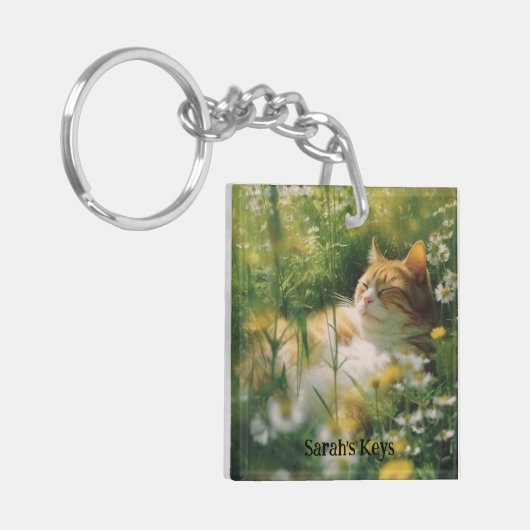 Kat-liefhebbers gepersonaliseerde sleutelhanger (Voorkant Links)