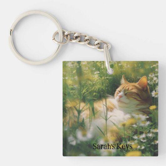 Kat-liefhebbers gepersonaliseerde sleutelhanger (Voorkant)