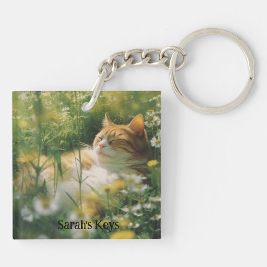 Kat-liefhebbers gepersonaliseerde sleutelhanger (Achterkant)