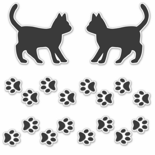 Kat Liefhebbers Kat Silhouetten & Poot Print Decal Sticker (Voorkant)