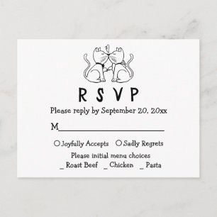Kat Liefhebbers Zwart Wit Huwelijk RSVP Postkaart Uitnodiging Briefkaart