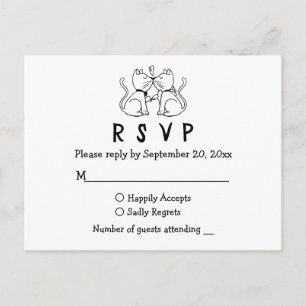 Kat Liefhebbers Zwart Wit Huwelijk RSVP Postkaart Uitnodiging Briefkaart
