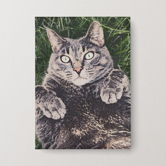 Kat Liggend in het Gras Button (Voorkant)