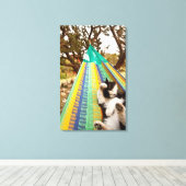 Kat ligt in Mayan Mexican hammock Canvas Afdruk (Insitu (Houten vloer))