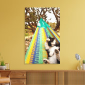 Kat ligt in Mayan Mexican hammock Canvas Afdruk (Insitu (Woonkamer))