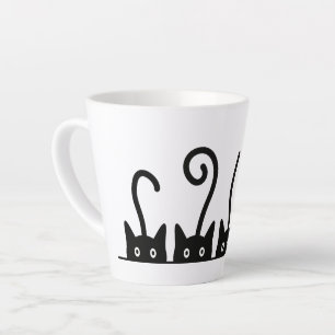 Kat lijn tekening. Drie katjes. Wereld Kattendag. Latte Mok