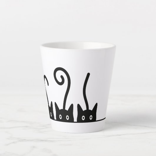 Kat lijn tekening. Drie katjes. Wereld Kattendag. Latte Mok (Voorkant)