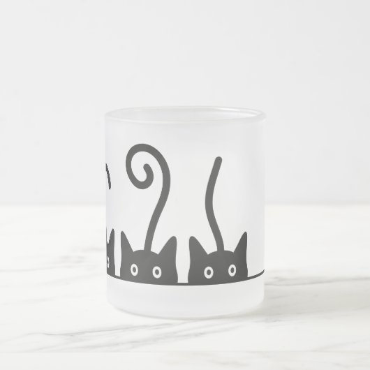 Kat lijn tekening. Drie katjes. Wereld Kattendag. Matglas Koffiemok (Center)