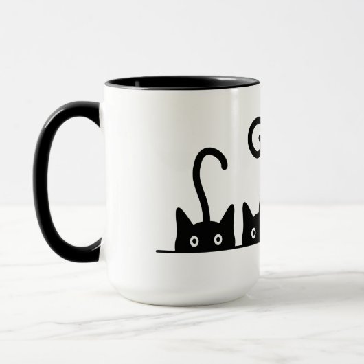 Kat lijn tekening. Drie katjes. Wereld Kattendag. Mok (Links)