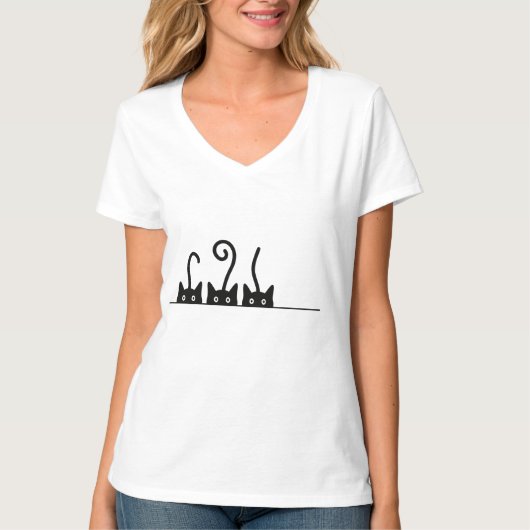 Kat lijn tekening. Drie katjes. Wereld Kattendag. T-shirt (Voorkant)
