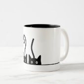 Kat lijn tekening. Drie katjes. Wereld Kattendag. Tweekleurige Koffiemok (Voorkant rechts)