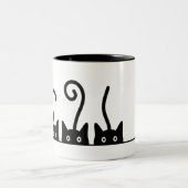 Kat lijn tekening. Drie katjes. Wereld Kattendag. Tweekleurige Koffiemok (Center)