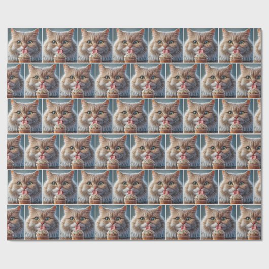 Kat likt een verjaardagscupcake cadeaupapier (Vlak)