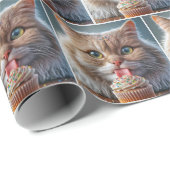 Kat likt een verjaardagscupcake cadeaupapier (Rol Hoek)