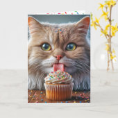 Kat likt een verjaardagscupcake kaart (Gele Bloem)