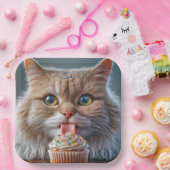 Kat likt een verjaardagscupcake papieren bordje (Feest)