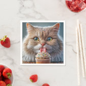 Kat likt een verjaardagscupcake servet (Insitu)