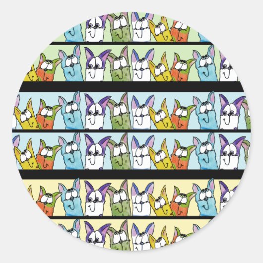 Kat line-up kleurrijke katten ronde sticker (Voorkant)