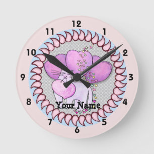 Kat Love Heart Clock Ronde Klok