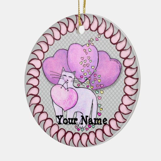 Kat Love Heart Keramisch Ornament (Links)