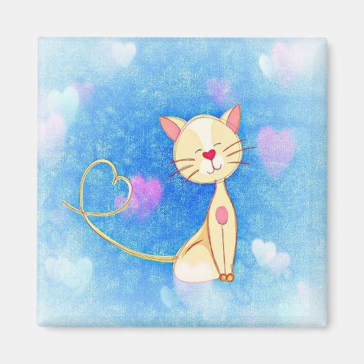 Kat Love Hearts Blue Magneet (Voorkant)