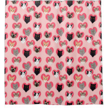 Kat Love Hearts douchegordijn - schattige katten
