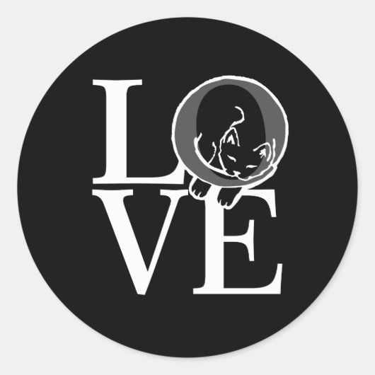 Kat Love on Black Ronde Sticker (Voorkant)