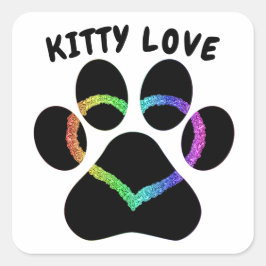 Kat Love Rainbow Heart Vierkante Sticker