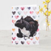 Kat Love Tuxedo Cat Art Wenskaart Kaart (Gele Bloem)