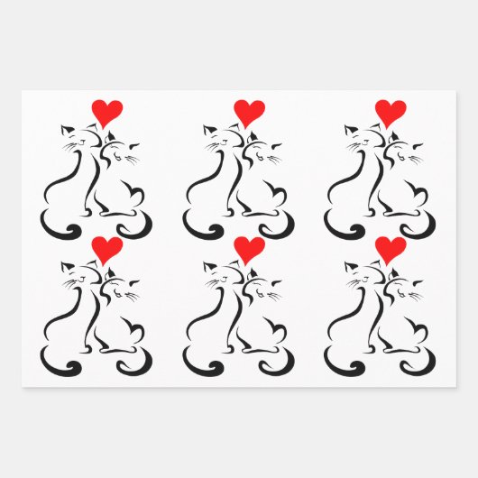 Kat Love Wrapping Paper Flat Sheet Set van 3 (Voorkant)