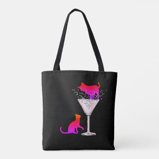 Kat Lover Black Cocktail Pink Modern Monogram Tote Bag (Achterkant)