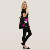 Kat Lover Black Cocktail Pink Modern Monogram Tote Bag (Op model)