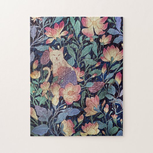 Kat Lover Cat en Magnolia Flower Legpuzzel (Verticaal)