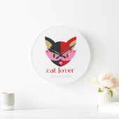 Kat Lover Cute Black Rood Roze naam op maat Grote Klok (Huis)