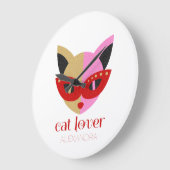 Kat Lover Cute Red Pink Gold Name Persoonlijk Grote Klok (Hoek)