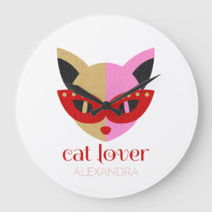 Kat Lover Cute Red Pink Gold Name Persoonlijk Grote Klok