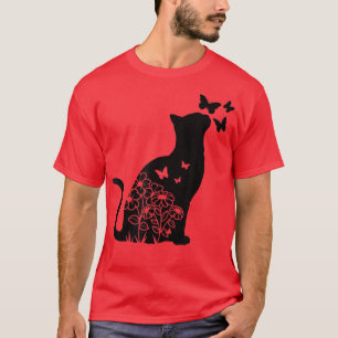 Kat Lover Flowers Butterfly Floral Girls Cat T-shirt