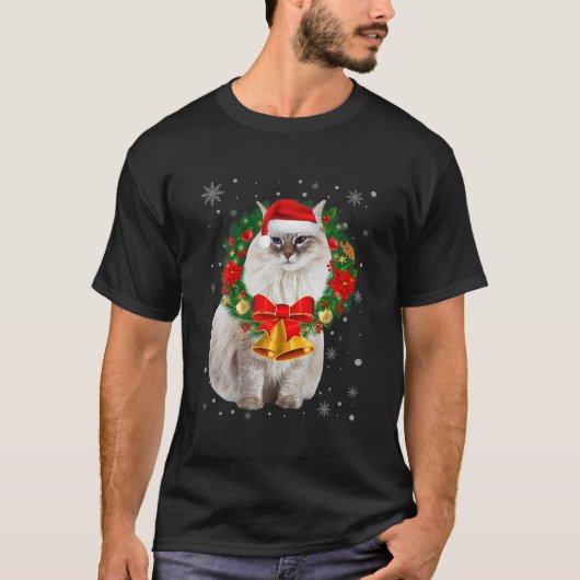 Kat Lover Funny Siberië - kerstlicht met bomen T-shirt (Voorkant)
