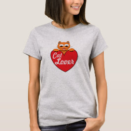 Kat Lover Ginger Kat met rood hart T-shirt