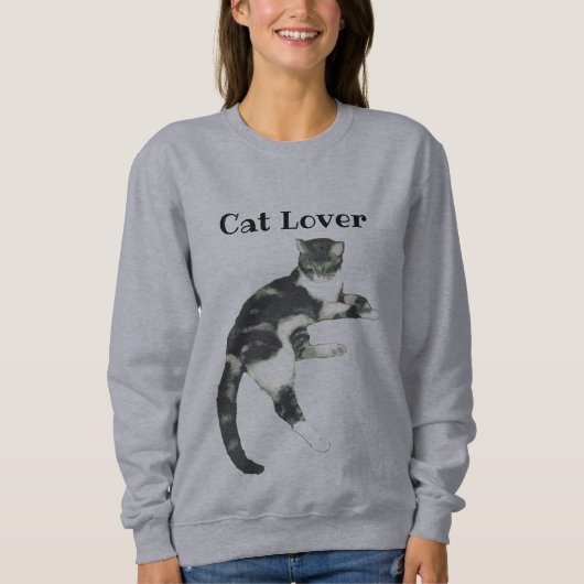 Kat Lover Grey White Cat Art-tekst  Trui (Voorkant)