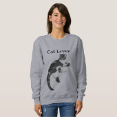 Kat Lover Grey White Cat Art-tekst  Trui (Voorkant volledig)