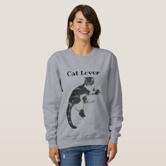 Kat Lover Grey White Cat Art-tekst  Trui (Voorkant volledig)