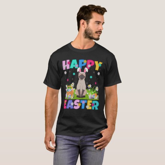 Kat Lover Happy Paaster Bunny Siamese Kat Pasen T-shirt (Voorkant volledig)